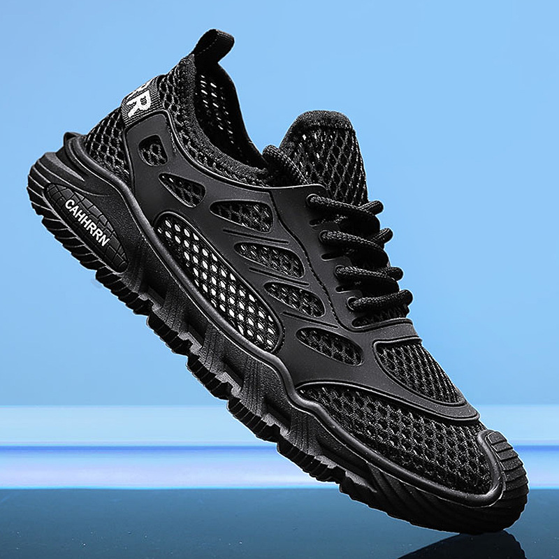 Primavera y verano 2025 para hombre nuevo estilo de malla fina correa elástica para pies tendencia deportiva boca baja todo fósforo zapatos casuales para hombre