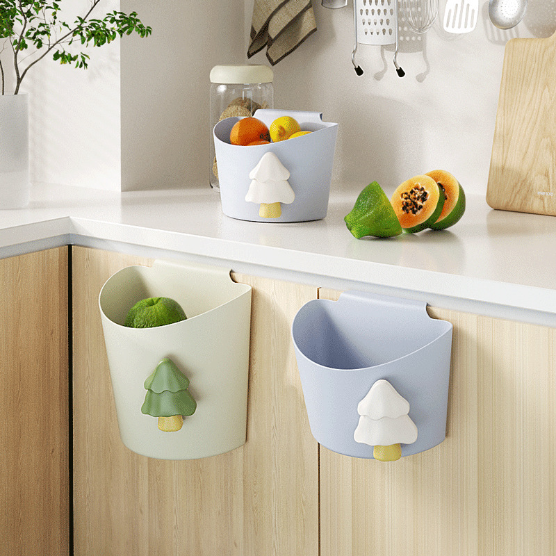 Embroidered Wall-Mounted Bucket for Kitchen and Bathroom Storage, Cleaning Trash Bin, Office Cabinet Door Kitchen Trash Bin, Hanging Type