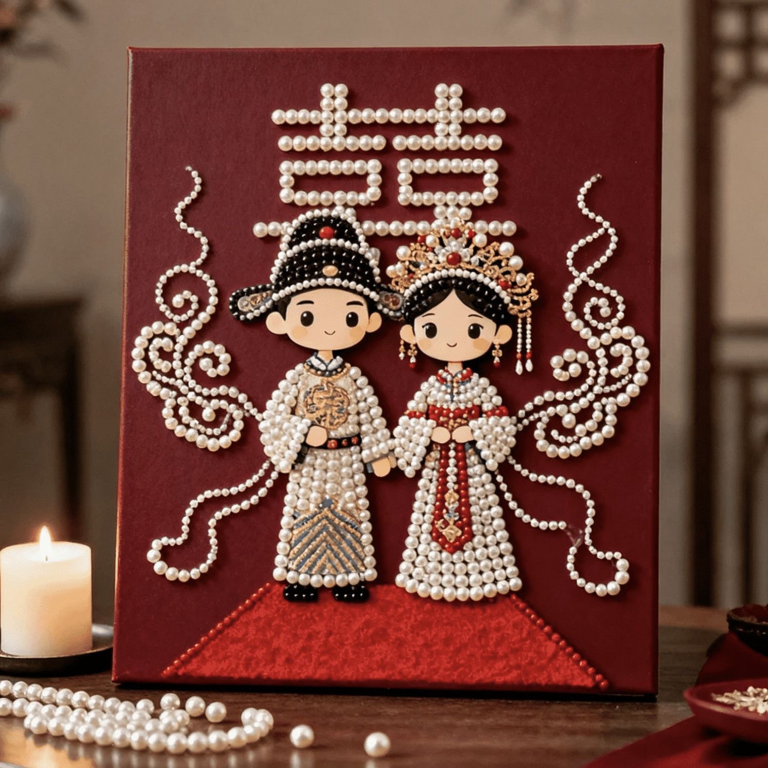 Wedding Gift for the Bride DIY Self-Adhesive Pearl Painting Handmade Festive Friend Engagement Wedding Gift Decorative Hanging Painting
