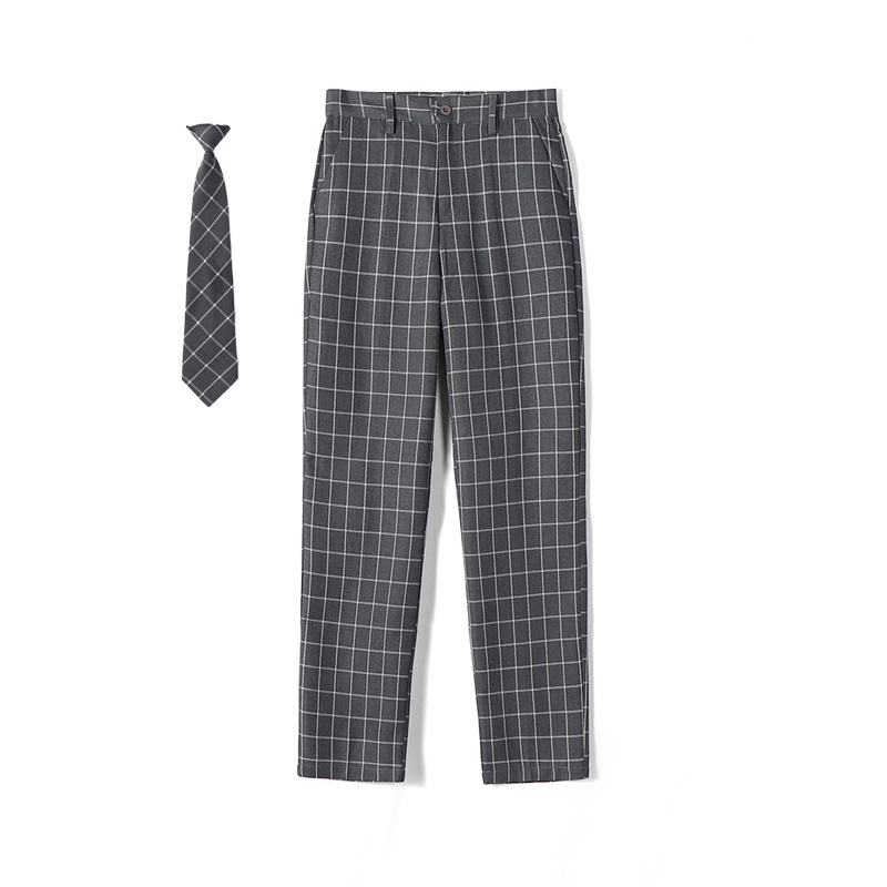 바지(회색 체크무늬) + 넥타이