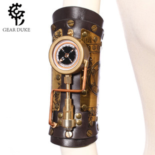 Halloween steampunk COSPLAY anime game PU leather color matching arm set stage performance costume gloves_voghion.com