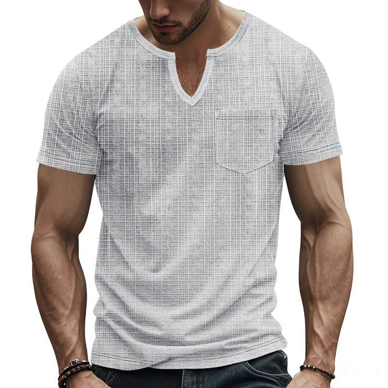 Ropa de estilo americano para hombre, ideal para verano, confeccionada en lino y bambú, transpirable, informal, con cuello en V y secado rápido._voghion.com