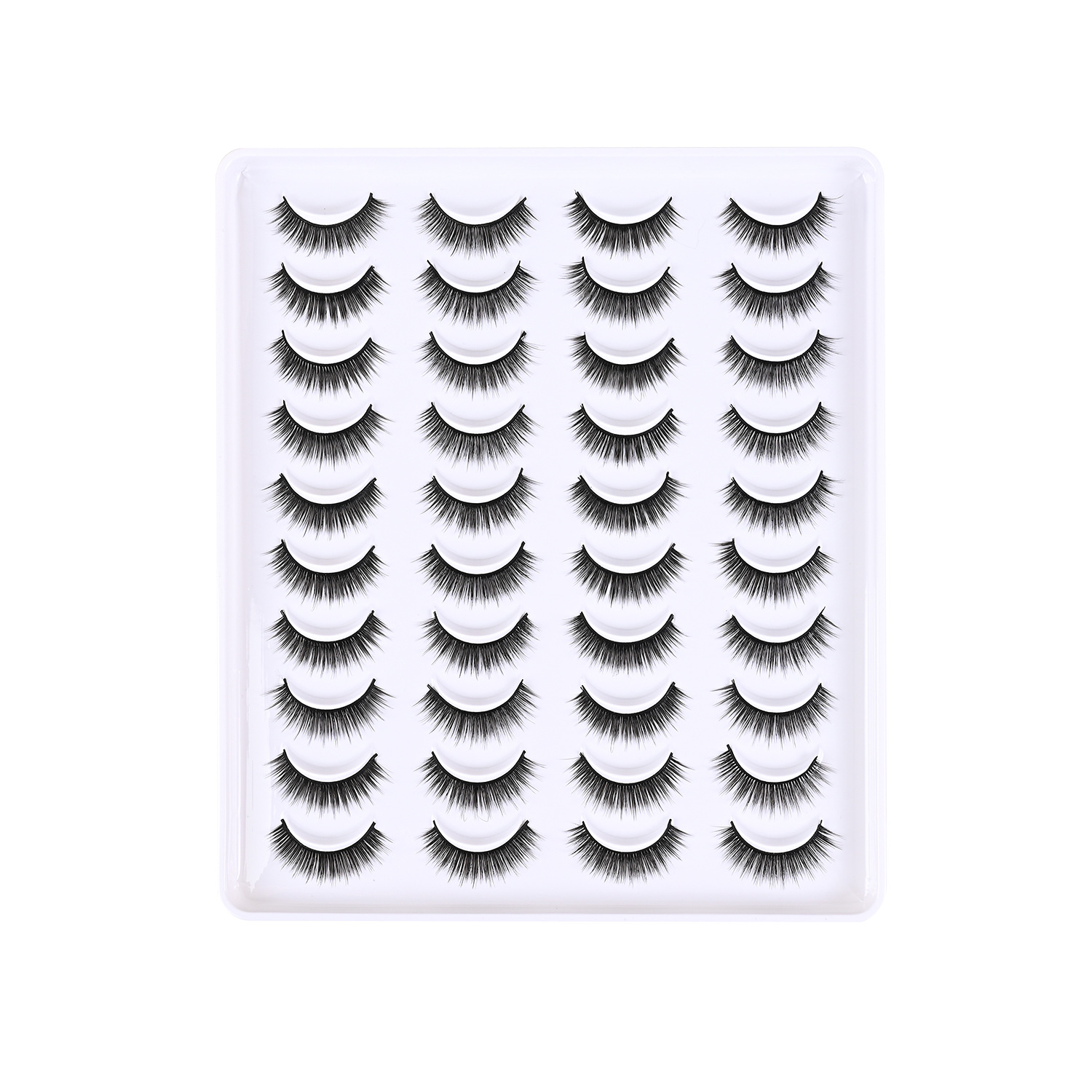 Conjuntos de caja transfronterizos de una sola pieza de pestañas falsas naturales gruesas y delgadas, 20 pares de cabello suave flojo.