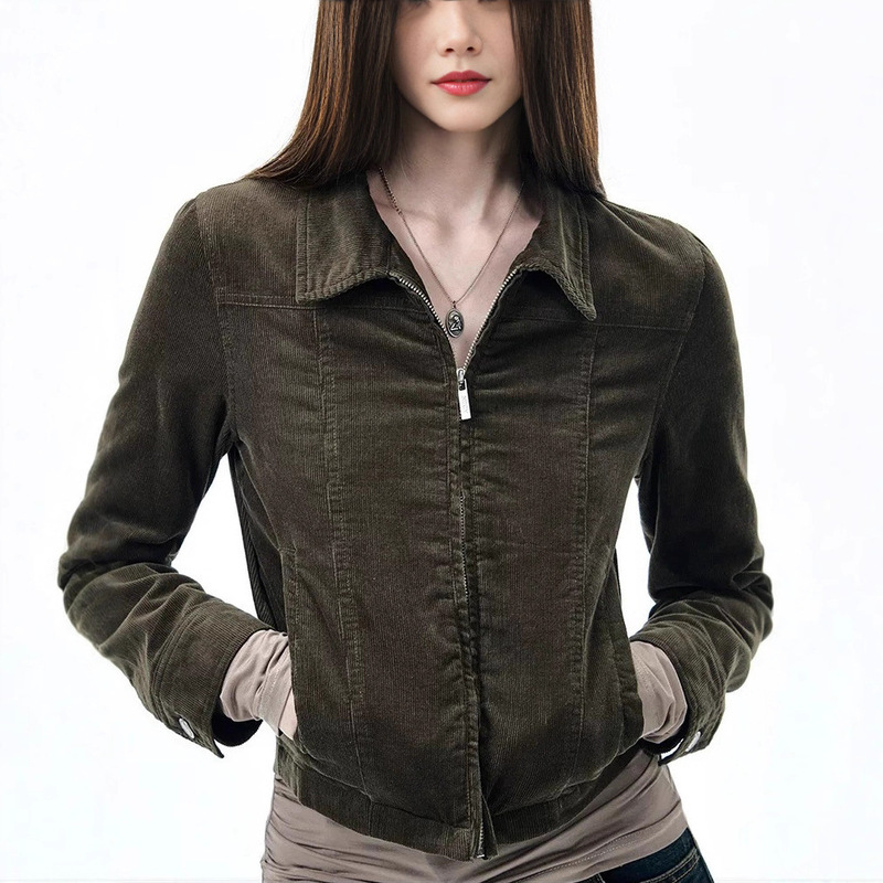 Thin Corduroy Jacket Retro Distressed Lapel Top Autumn Lazy Style Hot Girl Waist Short Jacket for Women Thin Corduroy Jacket Retro Distressed Lapel Top Autumn Lazy Style Hot Girl Waist Short Jacket for Women