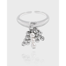 789韩版INS小众轻奢设计极简百搭圆珠珍珠开口戒指纯银S925女质感