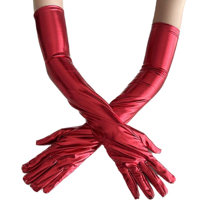 Guantes Largos de Charol para Mujer, 50 cm, Sexys, Elásticos, para Disfraces de Ópera, Cosplay, Color Oscuro