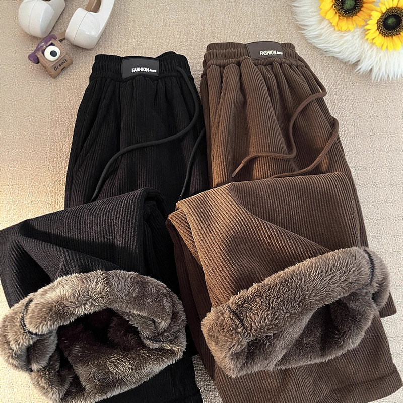 2025 Winter New Style Fleece-Lined Thickened Lamb Wool Pants Wide-Leg High-Waisted Slimming Versatile Straight-Leg Corduroy Sweatpants 2025 Winter New Style Fleece-Lined Thickened Lamb Wool Pants Wide-Leg High-Waisted Slimming Versatile Straight-Leg Corduroy Sweatpants
