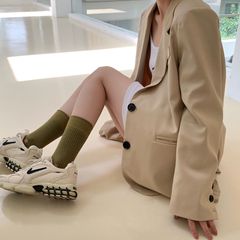 韓系復古字母R純色中筒襪少女潮流襪子街頭運動風情侶長襪日系男