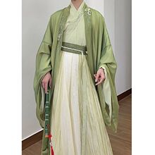 古风汉舞唐【青隐】春秋清雅飘逸绿色宋褙子长衫十破褶裙改良汉服