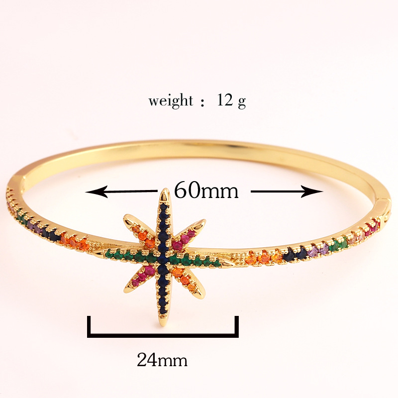 15g Weight 18K Gold Plated Plating Material Glam Multicolor Star Rectangle Copper 18k Gold Plated Zircon Bangle In Bulk
