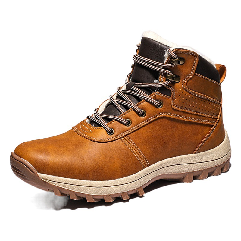 Botas de nieve gruesas transfronterizas botas calientes de Martin zapatos al aire libre del todo-fósforo de los hombres botas de cuero forradas de lana zapatos cómodos de los hombres ocasionales