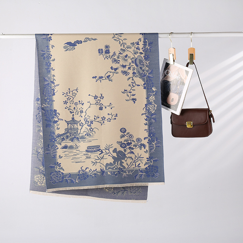 Nueva moda coreana de cachemira jacquard bufandas mujeres otoño y invierno retro versátil grueso calentamiento de doble uso buñuelo