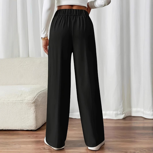 European and American new style dropped hem casual pants high-waisted long pants loose temperament straight-leg women's unique suit plain color women's pants