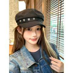 韩版ins星星平顶鸭舌帽女2025新款氛围感拍照凹造型显脸小贝雷帽