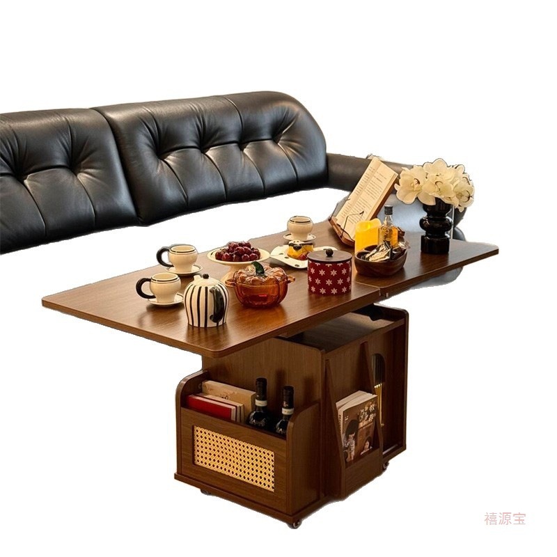 实木升降茶几移动推车茶桌折叠餐桌小户型茶台多功能客厅沙发边柜|undefined