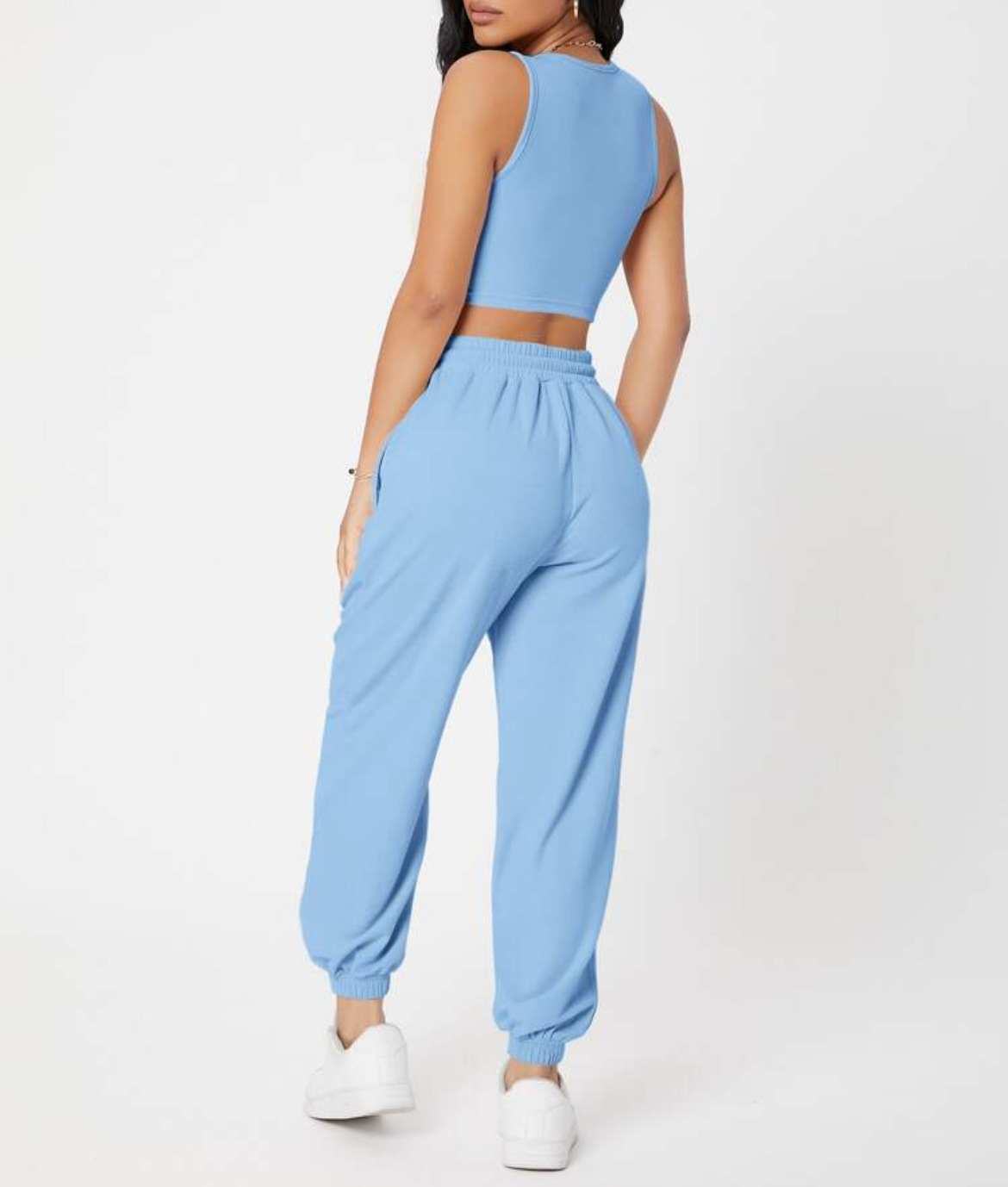 490g Weight Sleeveless Sleeve Length Polyester Fabric Type Pants Sets Sets Type 2 Pieces Set Quantity Casual, Daily Occasion Round Neck Neckline Breathable Function Skinny Fit Type Solid Color Pattern Summer Season Women's Gender Streetwear, Sport Style Style Women's Streetwear Sport Style Solid Color Polyester Round Neck Tracksuit 8