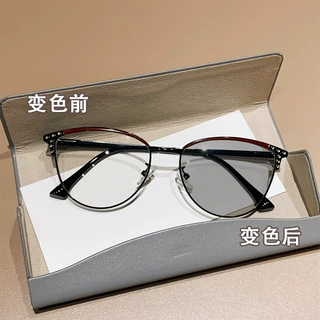 钻石镶嵌光感变色近视时尚跨境猫眼欧美风眼镜显脸小防蓝光近视镜