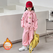 女童2025新款秋冬季卡通连帽卫衣套装洋气宝宝时尚加绒两件套