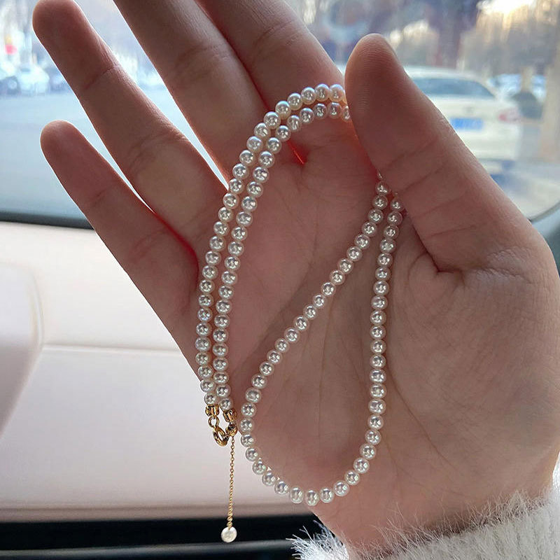 ultra-fine mother shell pearl necklace non-fading women‘s all-match high-grade strong light small baby bead clavicle chain sweater chain