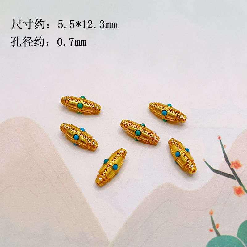S925 Sterling Silver Gold-Plated Natural Turquoise Gourd-Shaped Fortune Bead DIY Jewelry Bracelet Pendant Spacer Bead Accessories