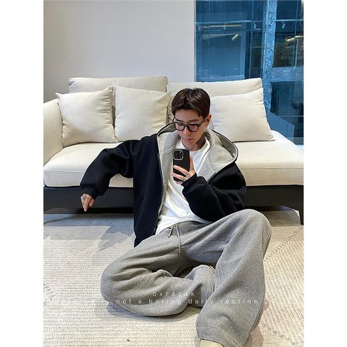 Men's and Women's Zip-Up Hooded Sweatshirt for Spring and Autumn, 2025 Season, American Retro Style, Oversized Shoulder Jacket