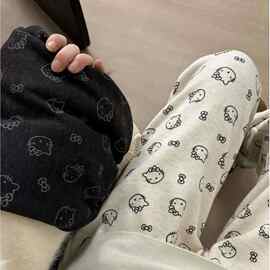 蝴蝶结打底裤子宝宝弹力直筒休闲长裤女童秋款印花阔腿裤儿童外穿
