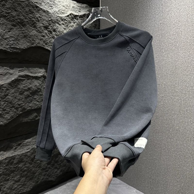 Men's Versatile Casual T-Shirt Trendy Lettered American Crew Neck Sweatshirt Fashionable Inner Layer_voghion.com