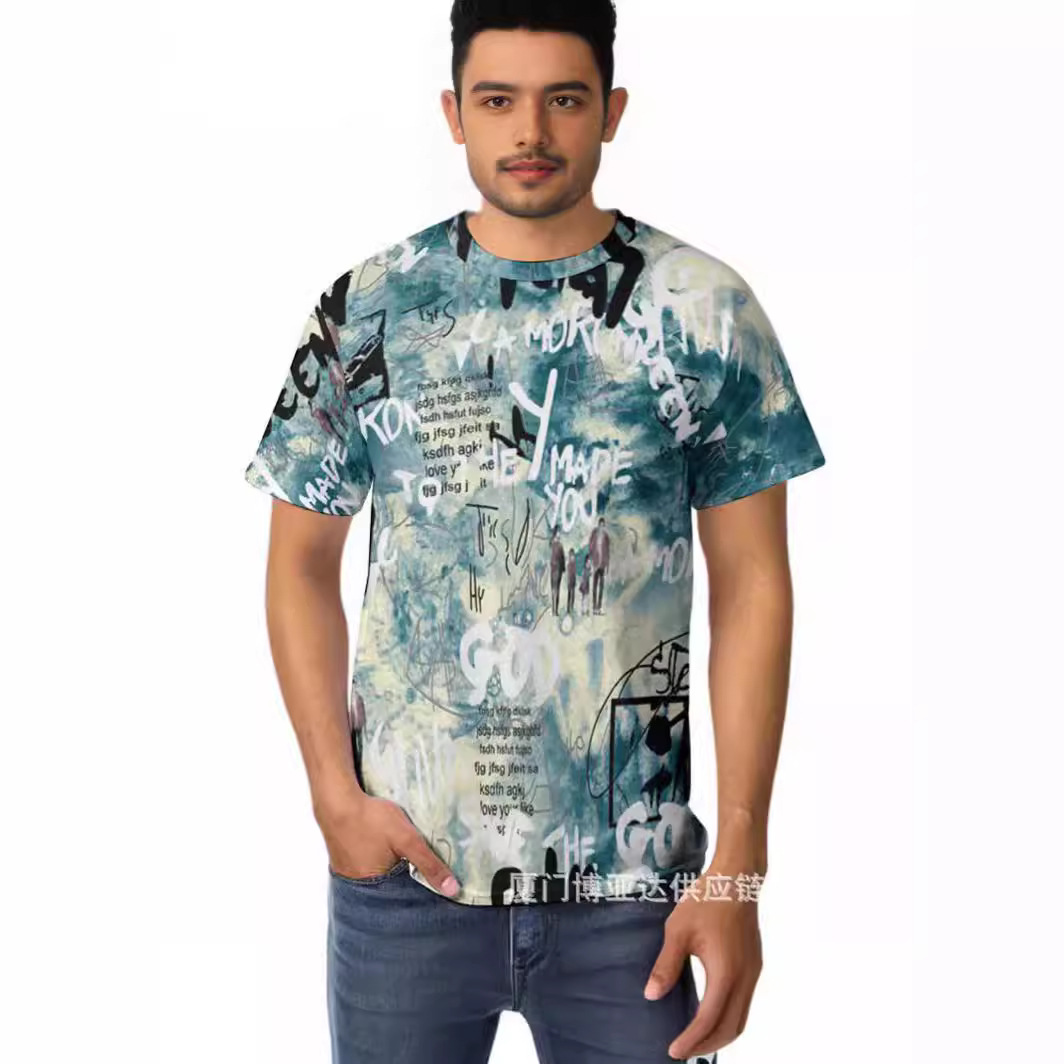 亚马逊一件定 制POD男装T恤 独立站 ETSY 夏季宽松透气短袖上衣