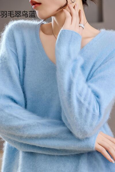 羊毛拉毛毛衣羊绒羊毛半高领圆领V领无缝羊绒拉毛针织衫女式毛衣