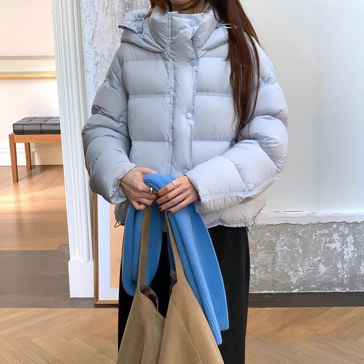 Weisong Women's Puff Hooded down Jacket Winter 2025 New Korean Style White Duck down Warm Puffer Coat