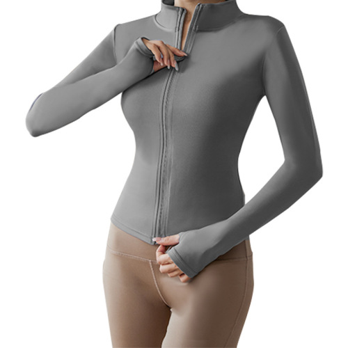 Stand collar zipper sports jacket women's running quick-drying tight fitness wear long-sleeved elastic slimming yoga jacket top