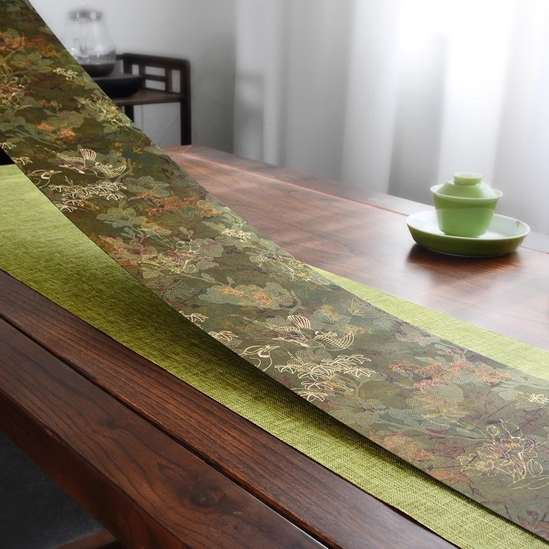 Double-Sided Tea Mat, New Chinese Zen Style Waterproof Long Tea Tablecloth, Table Flag, Light Luxury Chinese Style Home Tea Table Cloth Wholesale