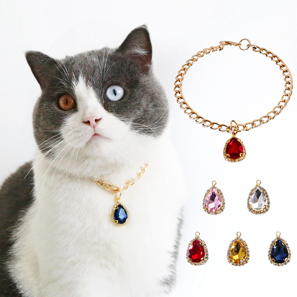 Comercio exterior metal cristal perforación colgante gato perro conejo collar ajustable princesa fiesta de cumpleaños collar accesorios para mascotas