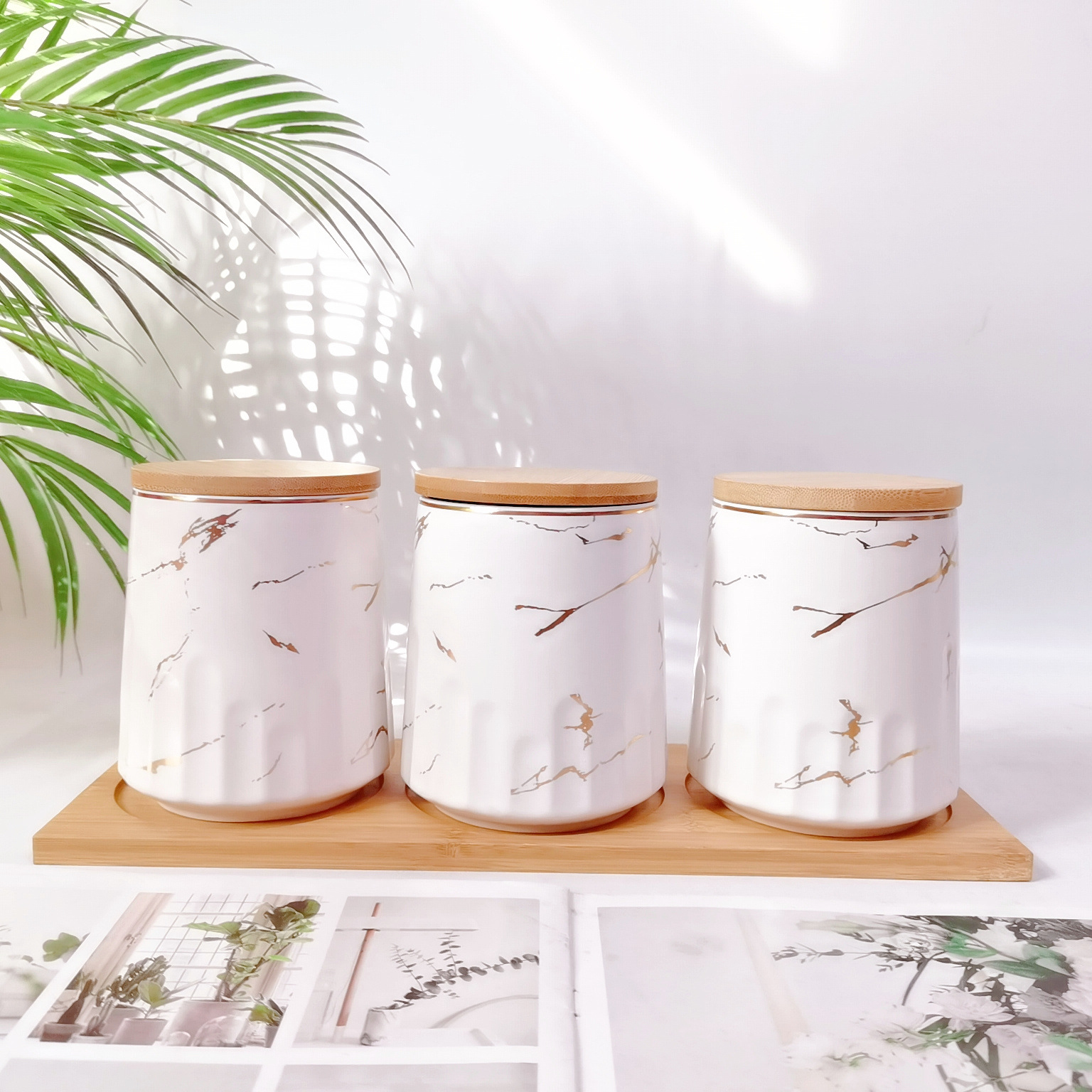 Tarro sellado de cerámica frasco de almacenamiento de exportación transfronteriza tapa de madera Tarro de almacenamiento de té condimento de cocina tarro de café tarro traje