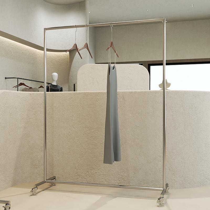 Clothing Store Display Rack, Floor-Standing Stainless Steel Boutique Movable Wheeled Garment Rack, Island Rack, Women's Clothing Store Shelf Clothing Store Display Rack, Floor-Standing Stainless Steel Boutique Movable Wheeled Garment Rack, Island Rack, Women's Clothing Store Shelf