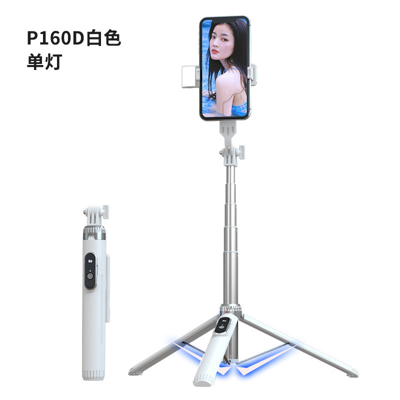 Directo de fábrica teléfono móvil soporte en vivo trípode tubo aleación Aluminio 1,6 M selfie stick Bluetooth control remoto Luz relleno