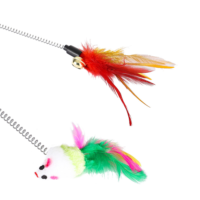 Suction cup stick spring mouse teasing  feather head bite resistant self Hi cat toy_voghion.com
