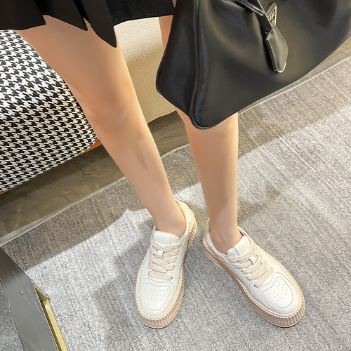 Masovism biscuit shoes women's thick-soled 2024 autumn sneakers small height increasing casual shoes small white shoes