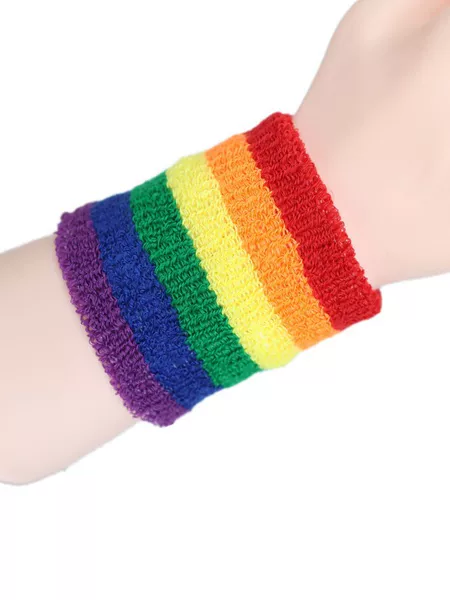Rainbow Wristband Sports Outdoor Badminton Fitness Sweat-Absorbent Color-Blocked Striped Towel Wristband Basketball Wristband