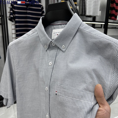 規格品のトミーの半袖のシャツの男性の2024年の夏の薄いタイプのファッションのビジネスのストライプの中で青年のシャツ