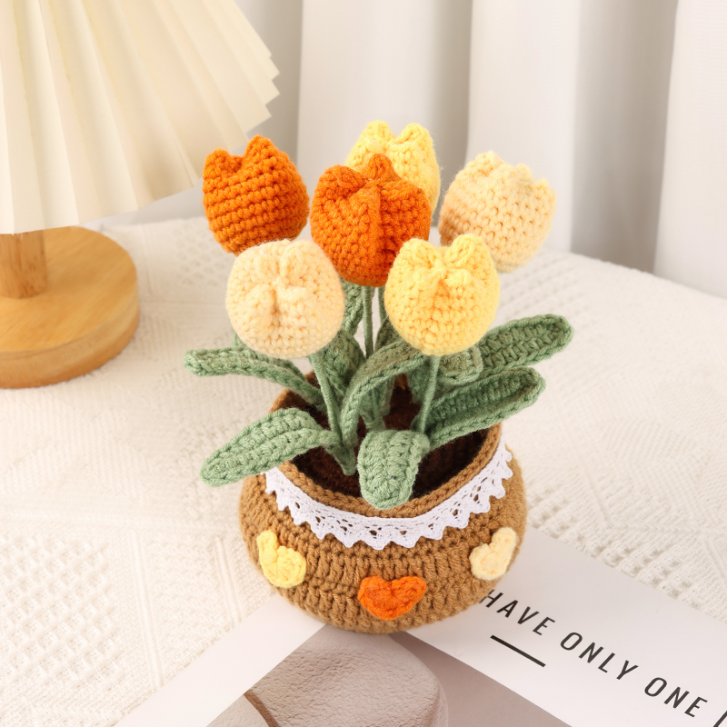 Manual DIY tejido material de crochet girasol hilo de lana casero regalo ramo de lana tejido