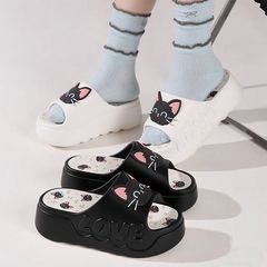 漫画甘くてクールでかわいい小さな黒猫スリッパ夏のアウターカジュアルレディースインターネットセレブパーソナライズされたソフトソール滑り止めスリッパ
