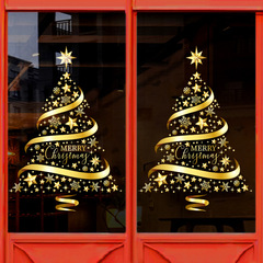 Christmas decorations golden Christmas gift garland decoration glass door stickers Christmas tree shop window flowers static