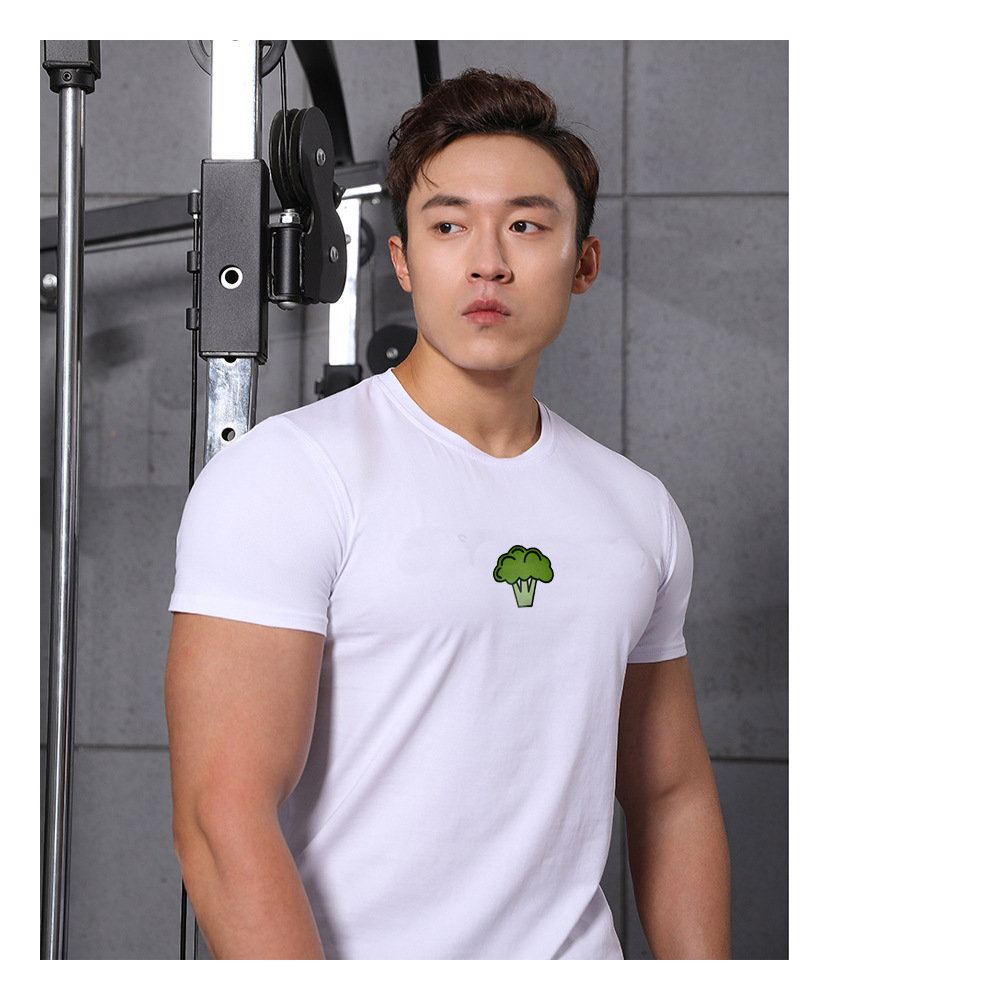 Trendy Brand Cotton Solid Color Fitness Short-sleeved Men's Basketball Running Training Elastic Sports T-shirt Clothes for Men