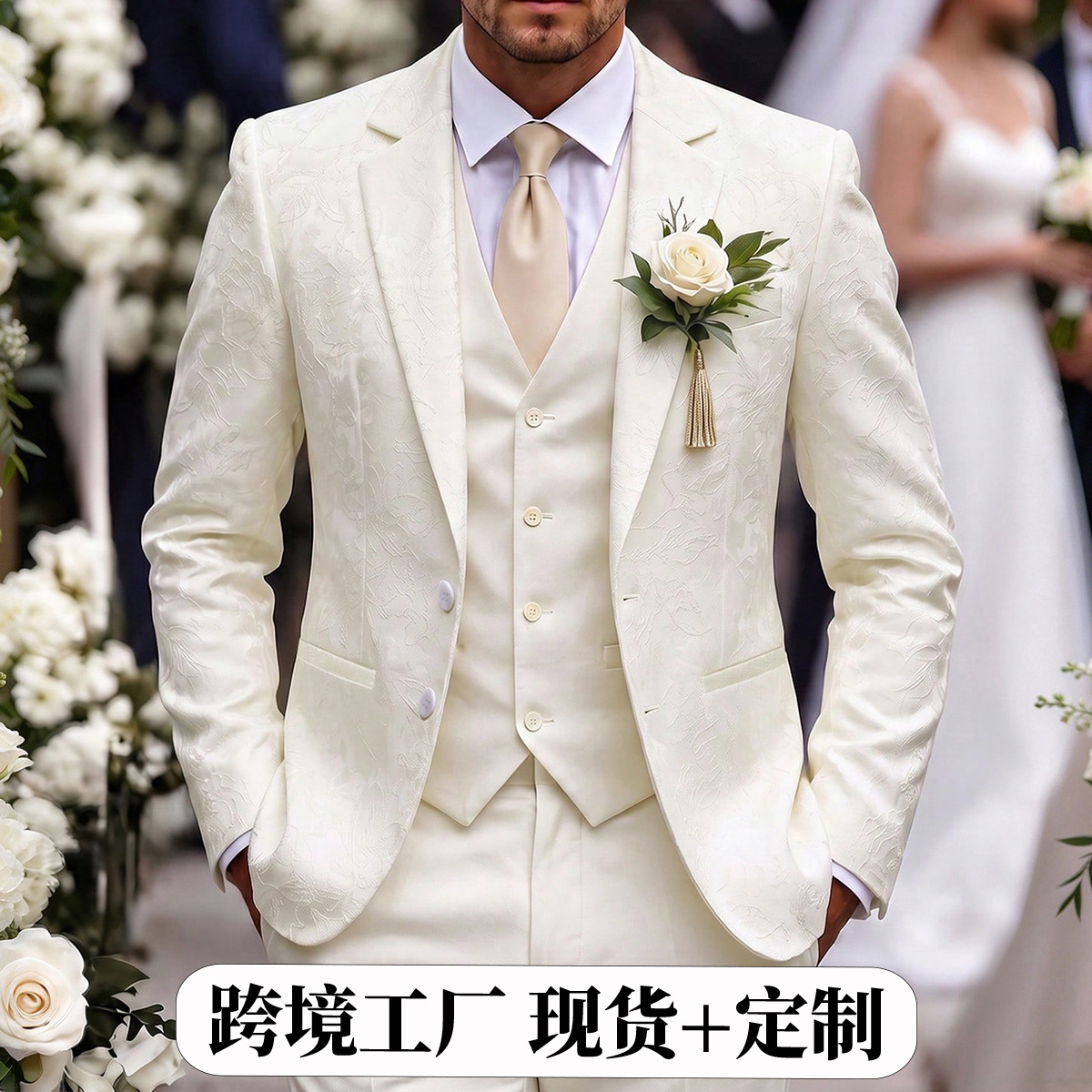 2026 European and American cross-border men's clothing, dark pattern jacquard light business suit, men's wedding banquet groom suit 260402