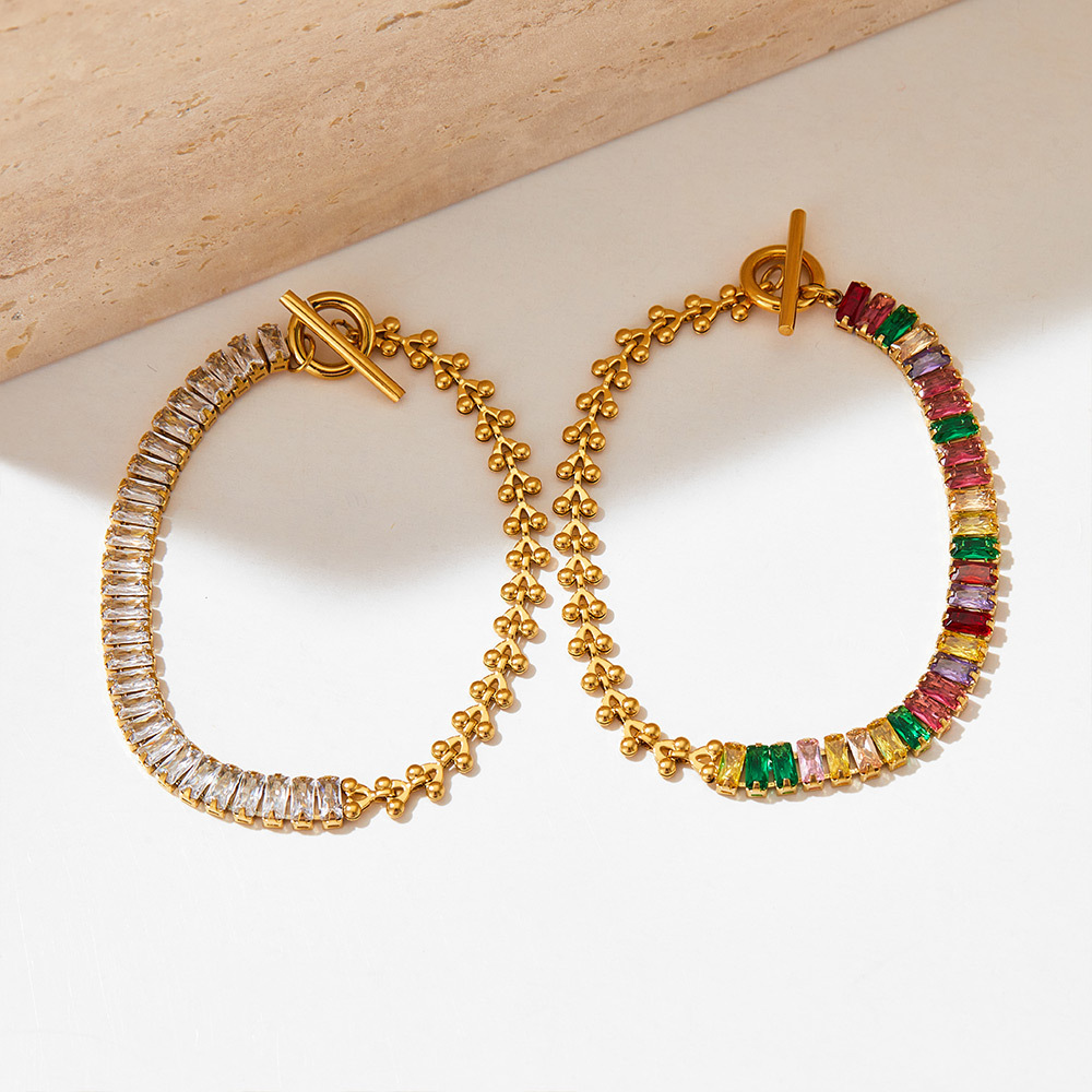 European and American Hot-Selling Stainless Steel Bracelet for Women, Square Zircon Splicing Cuban Chain Ot Live Buckle Bracelet, Non-Fading Bracelet