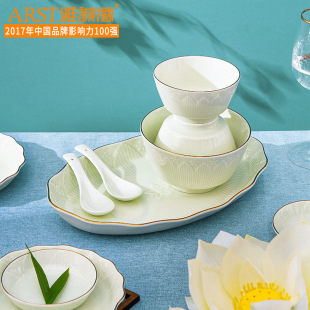 Ya Cheng de Lotus Pond Moonlight ceramic tableware set light luxury style bowl dish suit high-looking household Bowl plate golden edge