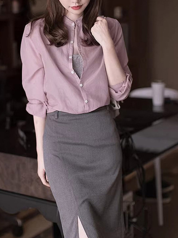 2025春秋新款女装设计感小众法式衬衣气质立领衬衫女长袖宽松上衣|undefined