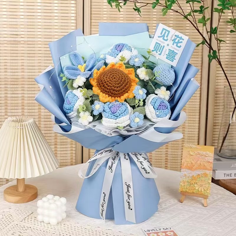 Amazon al por mayor buquete de lana hecha a mano trenzado imortalidad flor GeSan regalos de mano decoración simulación de San Valentín