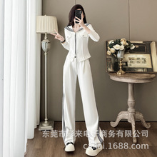 8520黑色休闲时尚网红炸街连帽运动套装女秋款新款名媛阔腿裤显瘦